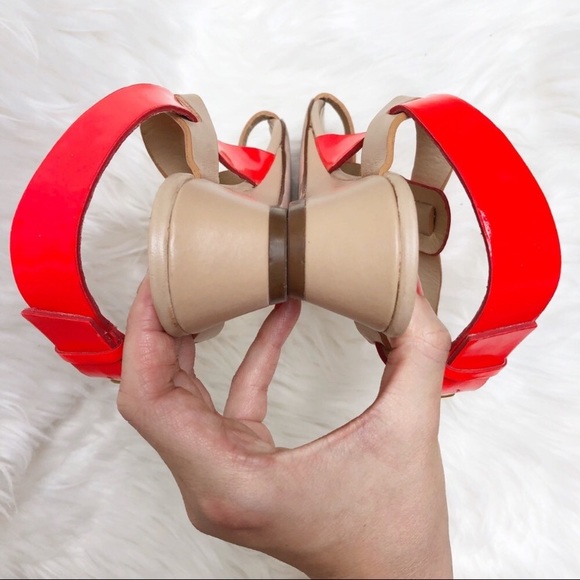 New Kate Spade gold stud neon orange wedge sandal - Picture 4 of 8